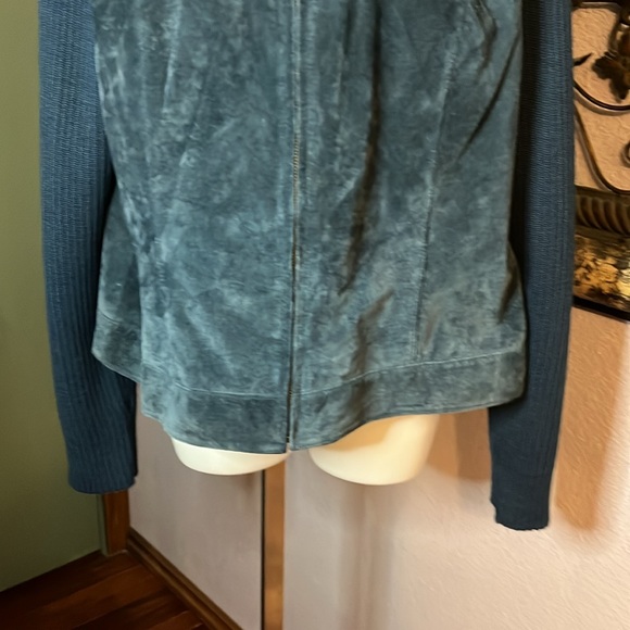 So Stylish Alfani Blue leather suede zip up Jacket Sz XL - Picture 3 of 13